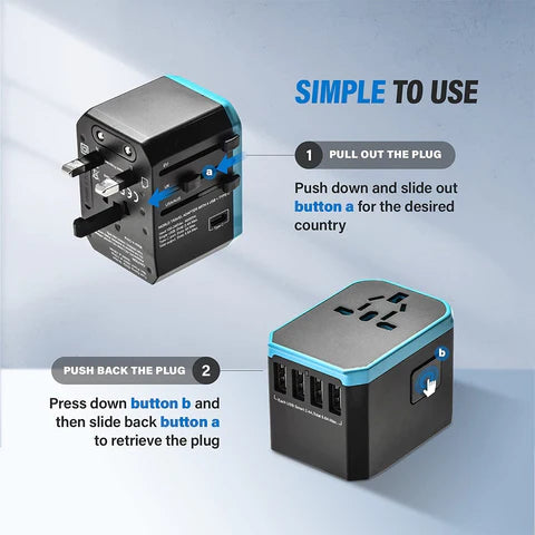 Universal Adapter Fast Charger with USB and Type C Ports